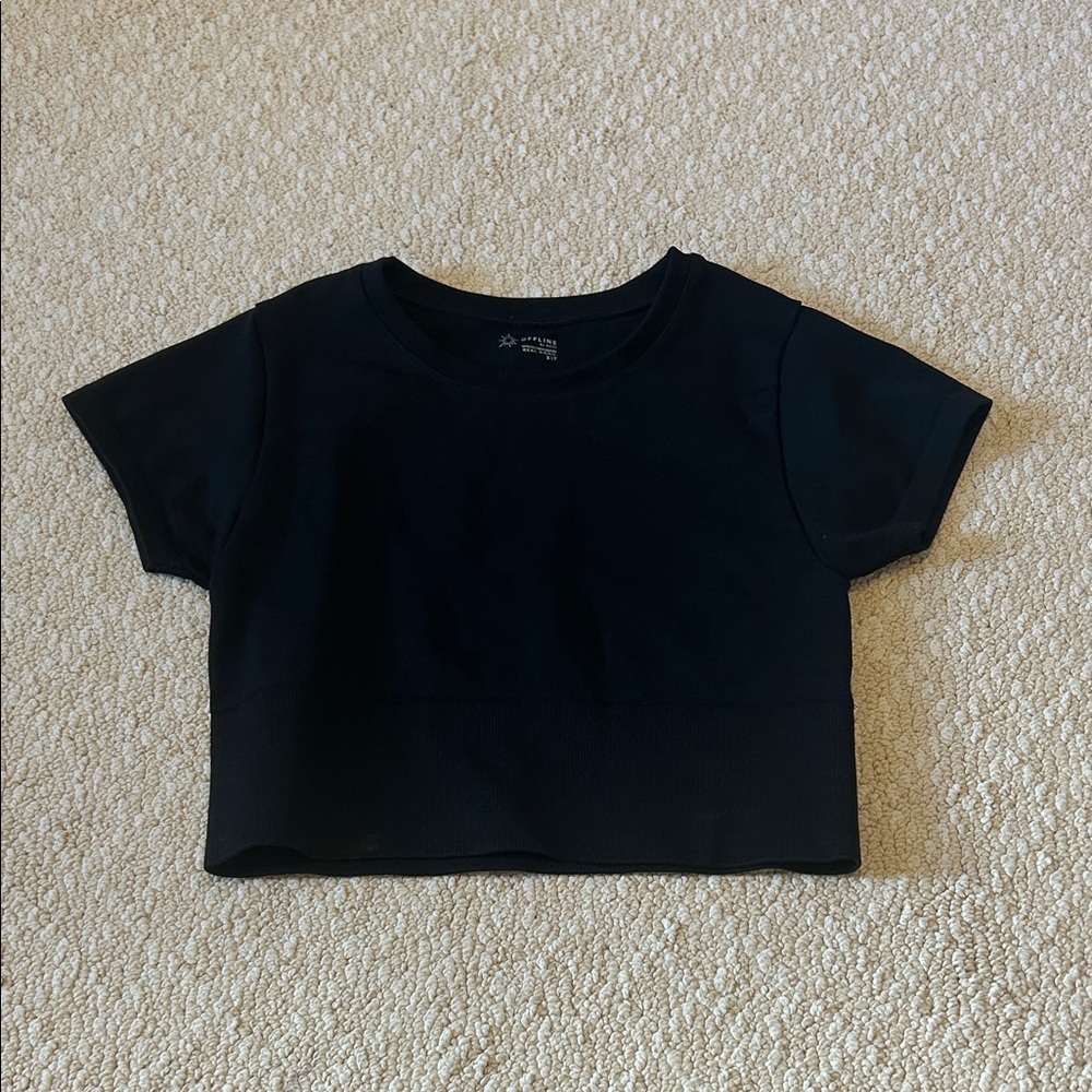 Aerie Black Short Sleeve Workout/Lounge Top